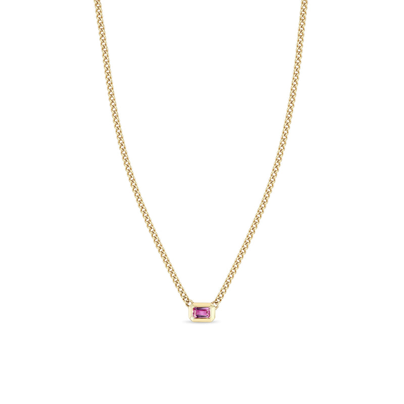 Zoë Chicco 14k Gold Emerald Cut Pink Sapphire Bezel XS Curb Chain Necklace