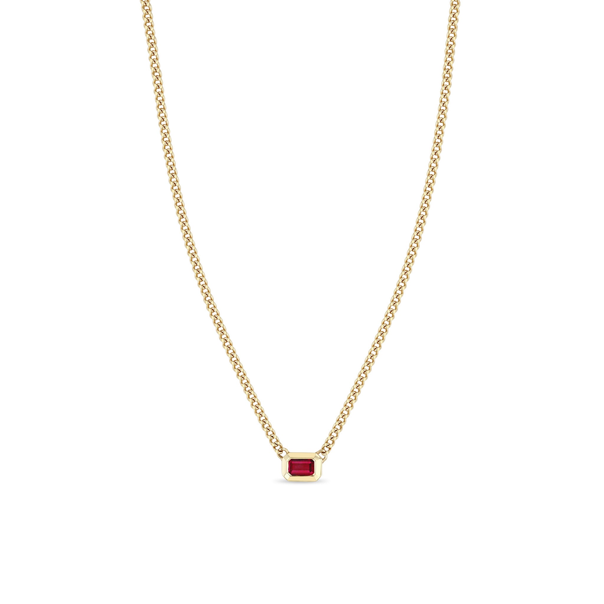 Zoë Chicco 14k Gold Emerald Cut Ruby Bezel XS Curb Chain Necklace