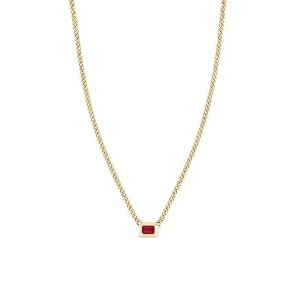 Zoë Chicco 14k Gold Emerald Cut Ruby Bezel XS Curb Chain Necklace