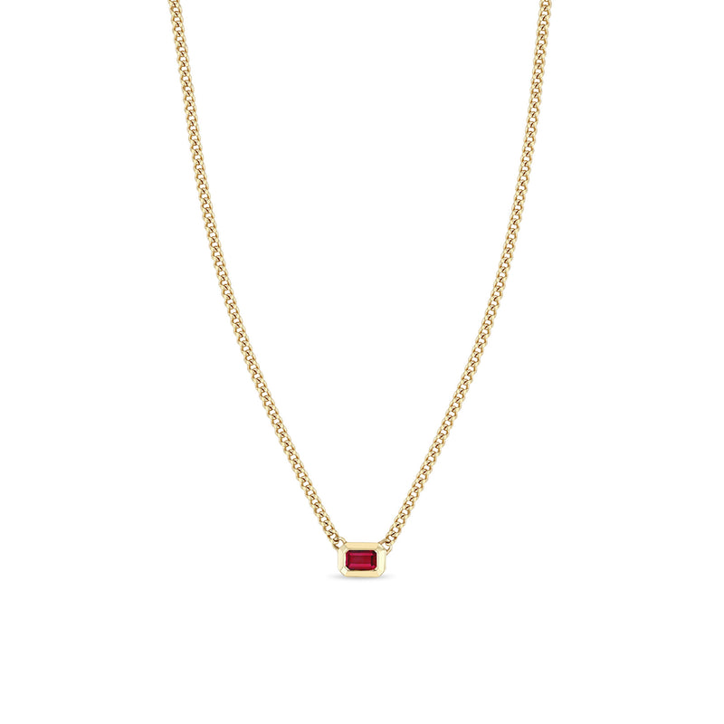 Zoë Chicco 14k Gold Emerald Cut Ruby Bezel XS Curb Chain Necklace