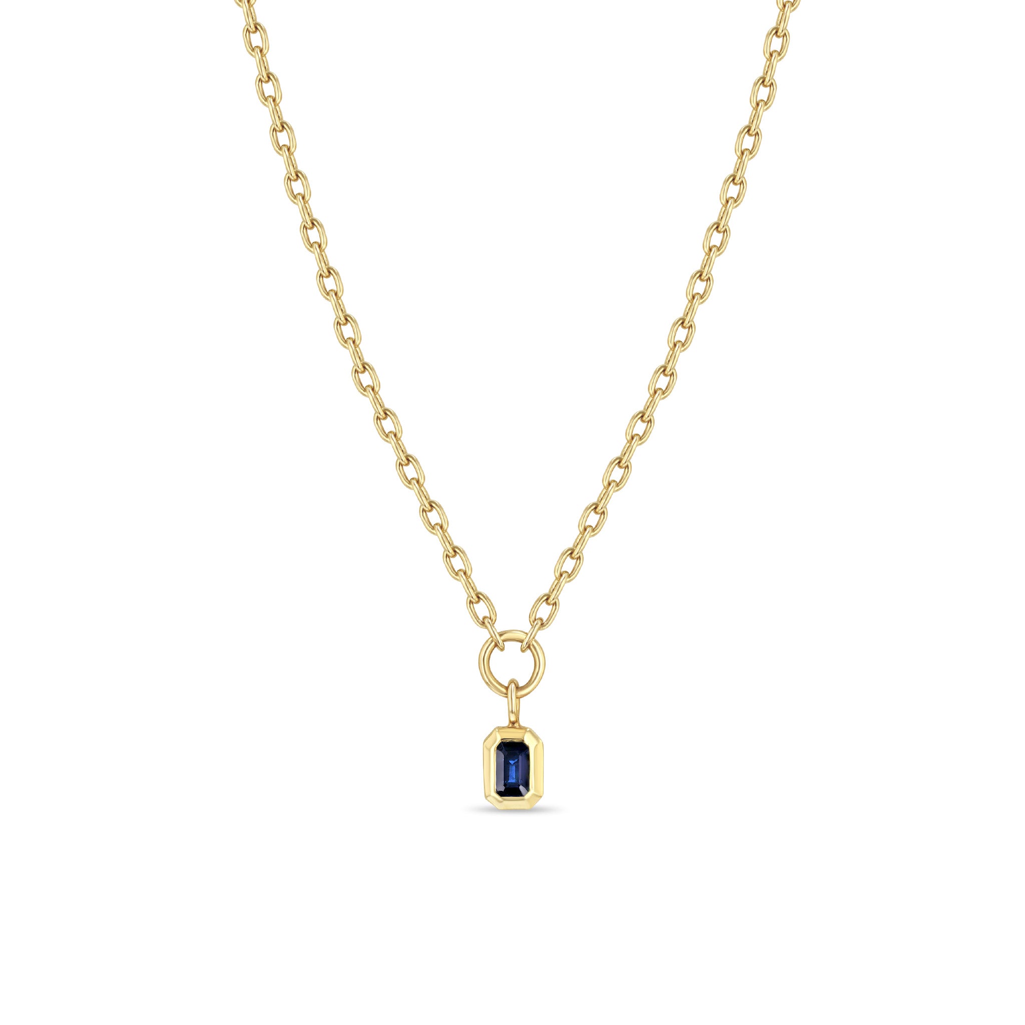 14k Emerald Cut Blue Sapphire Pendant Small Square Oval Chain Necklace