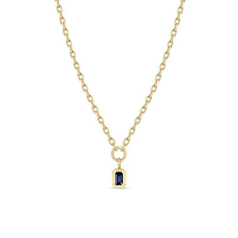 14k Emerald Cut Blue Sapphire Pendant Small Square Oval Chain Necklace