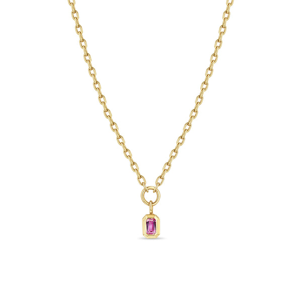 Zoë Chicco 14k Gold Emerald Cut Pink Sapphire Pendant Small Square Oval Chain Necklace