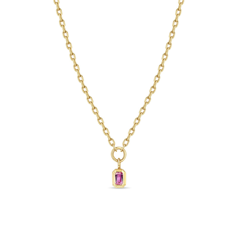 Zoë Chicco 14k Gold Emerald Cut Pink Sapphire Pendant Small Square Oval Chain Necklace