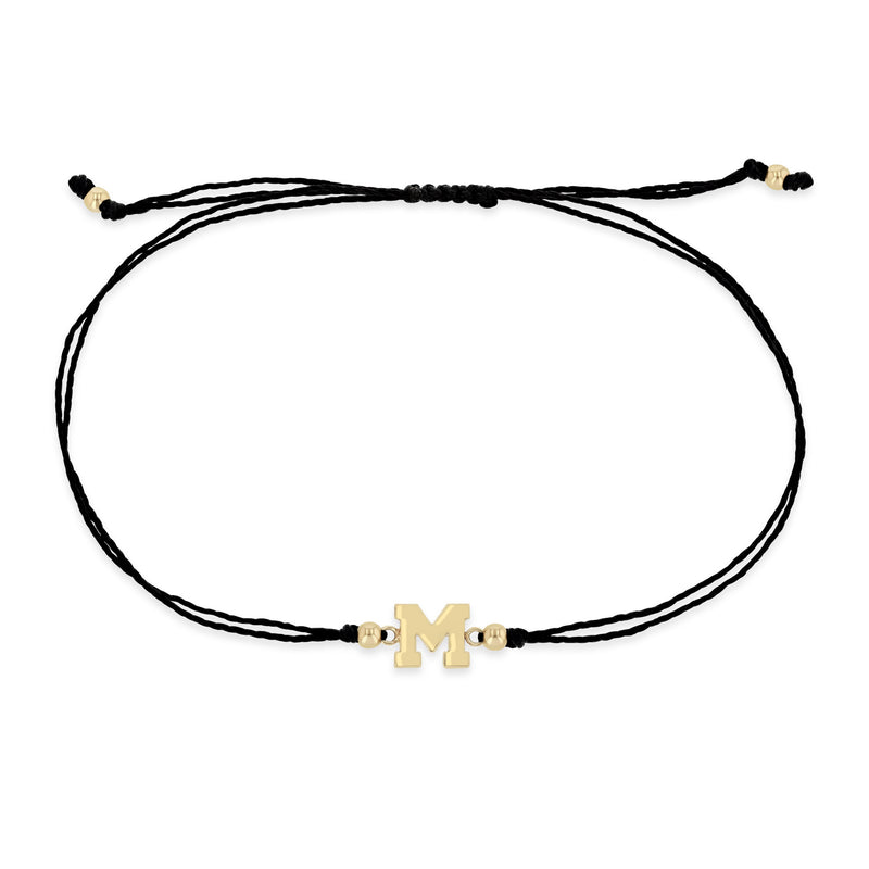 Zoë Chicco 14k Gold Initial Letter "M" Black Cord Bracelet