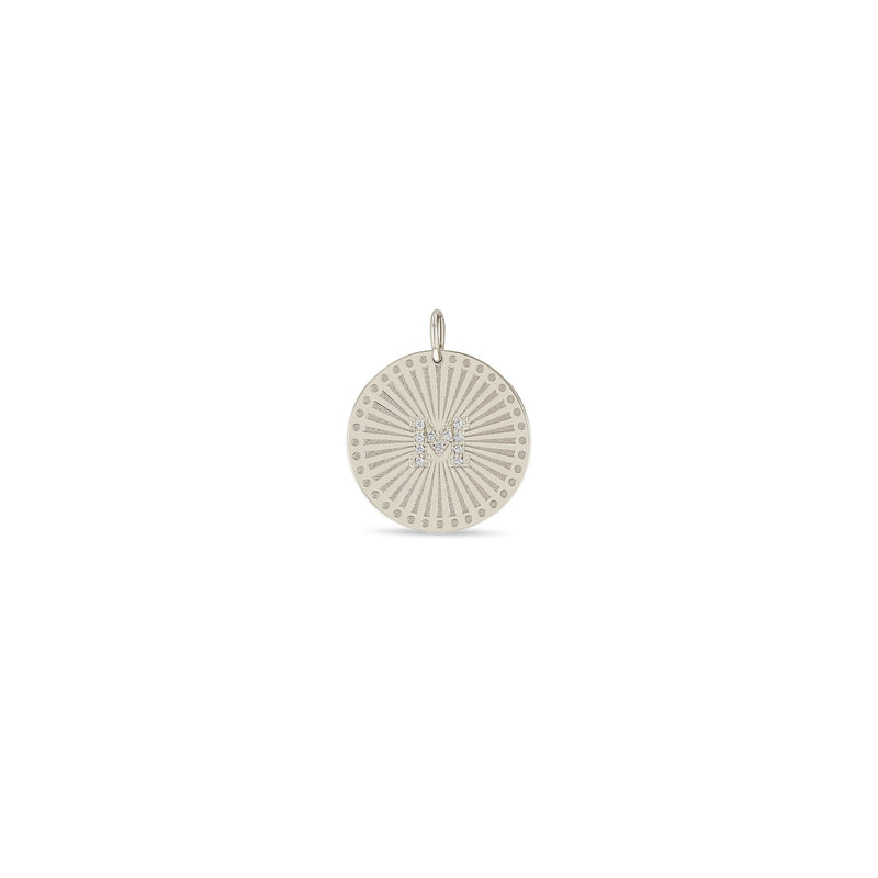 Zoë Chicco 14k Gold Pavé Diamond Initial Letter Medium Sunbeam Medallion Charm Pendant with the letter M