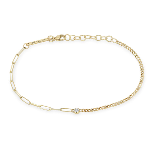 Zoë Chicco 14k Gold Floating Diamond Mixed XS Curb & Small Paperclip Chain Bracelet