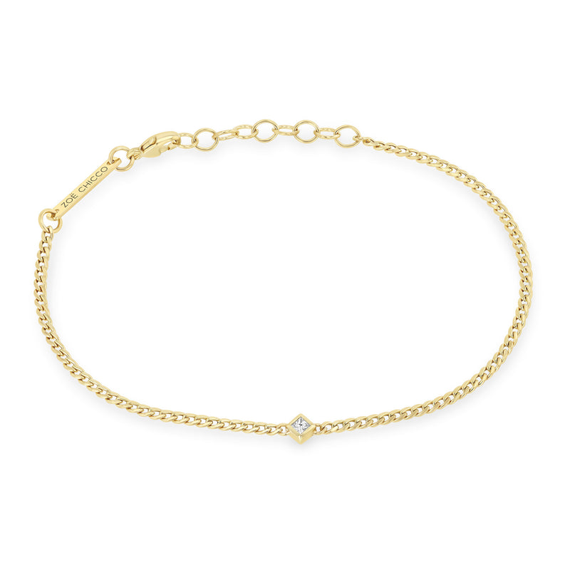 Zoë Chicco 14k Gold Princess Diamond XS Curb Chain Bracelet