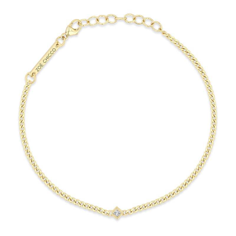 top down view of a Zoë Chicco 14k Gold Princess Diamond XS Curb Chain Bracelet