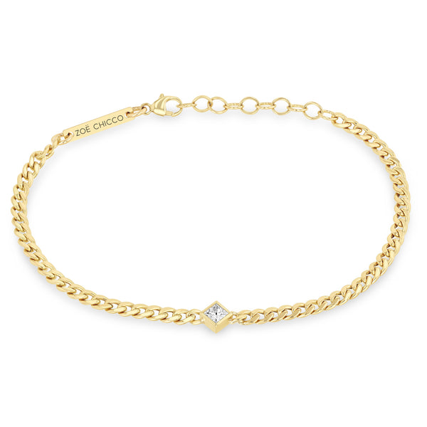Zoë Chicco 14k Gold Princess Diamond Small Curb Chain Bracelet