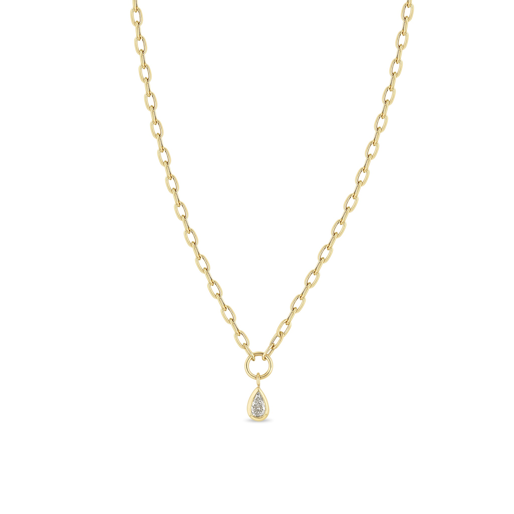 Zoë Chicco 14k Gold Pear Diamond Pendant Small Square Oval Chain Necklace