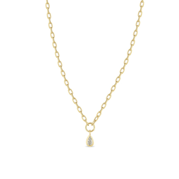 Zoë Chicco 14k Gold Pear Diamond Pendant Small Square Oval Chain Necklace