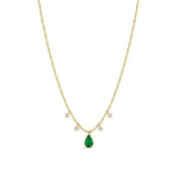 Zoë Chicco 14k Gold Pear Emerald Pendant & Dangling Diamonds Tube Bar Chain Necklace