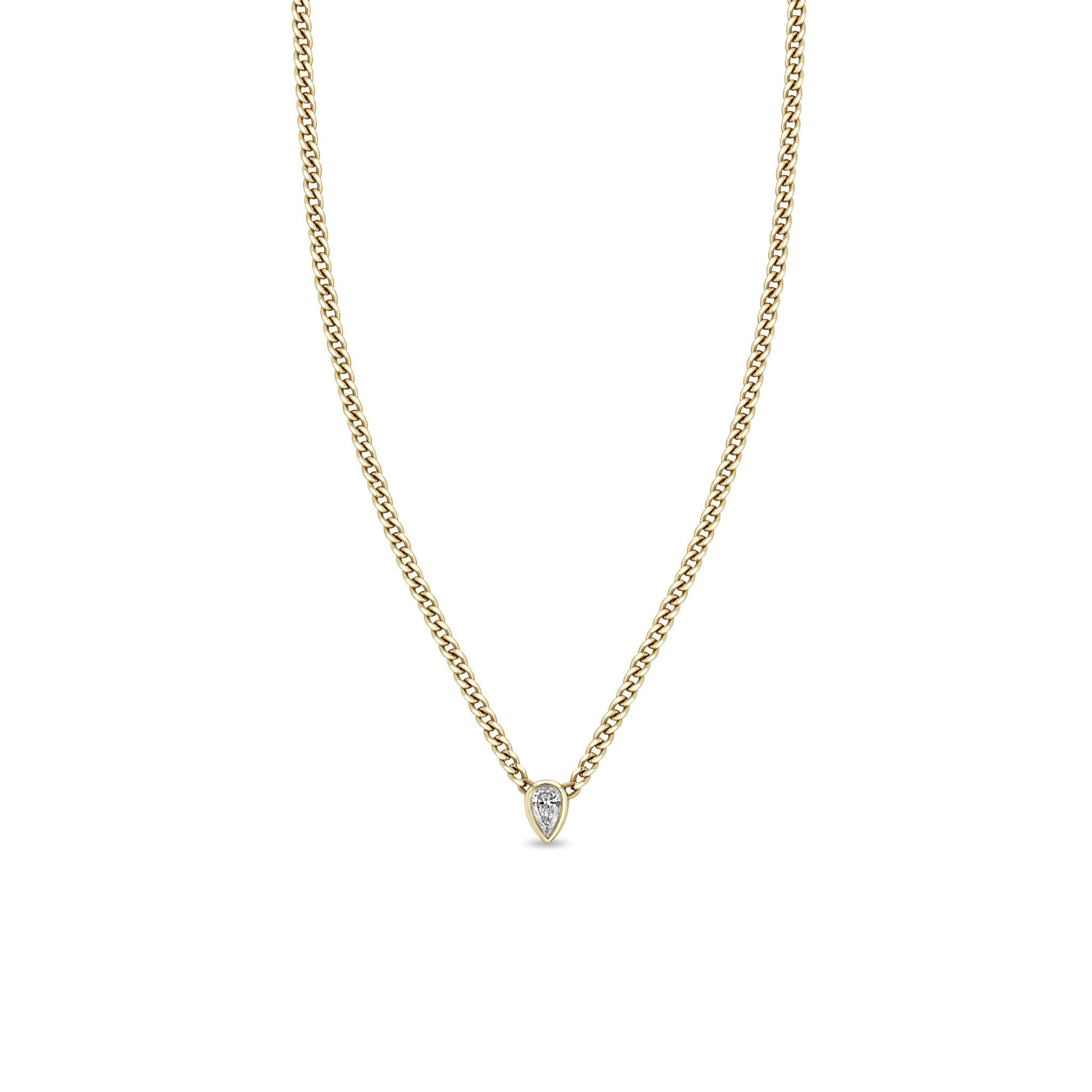 Zoë Chicco 14k Gold XS Curb Chain Pear Diamond Bezel Necklace