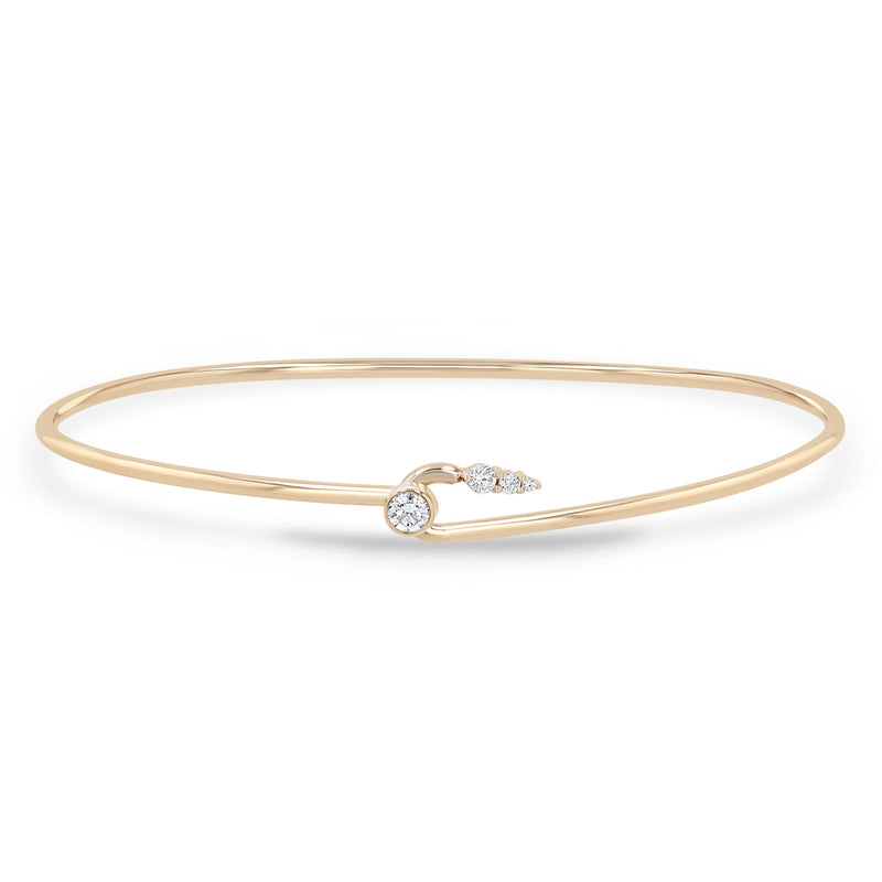 14k Diamond Bezel with Graduated Diamond Hook Cuff Bangle