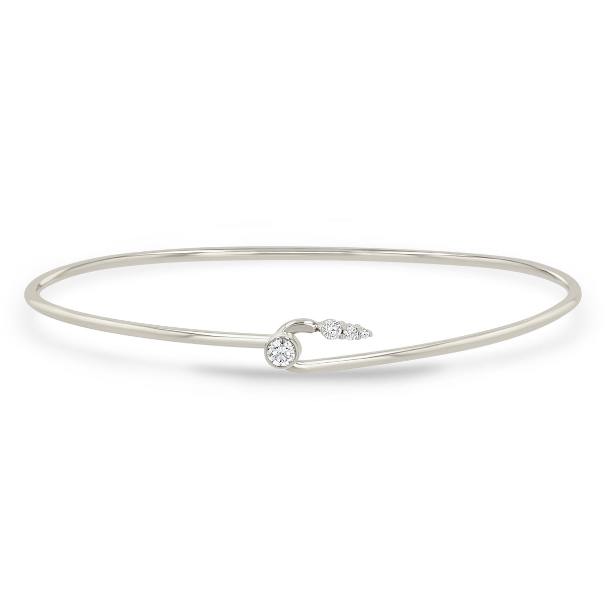 Zoe Chicco 14k white gold thin wire cuff bracelet with small diamonds on a white background
