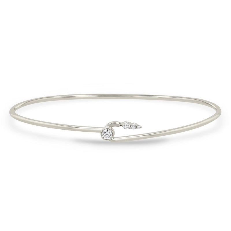 14k Diamond Bezel with Graduated Diamond Hook Cuff Bangle