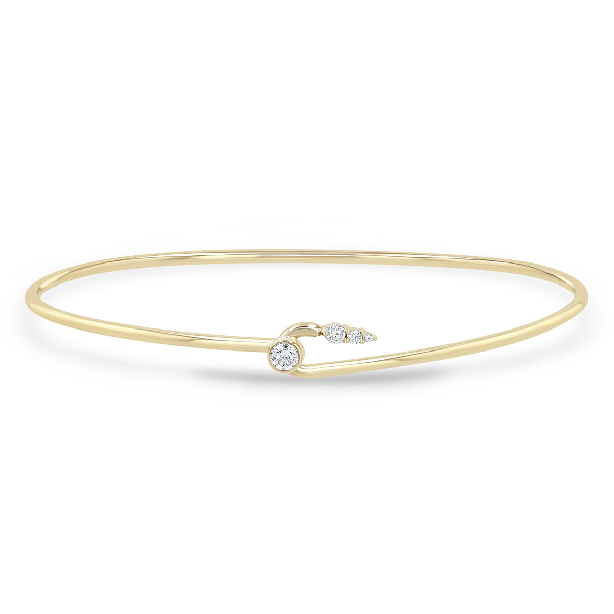 Zoe Chicco 14k gold thin wire cuff bracelet with small diamonds on a white background