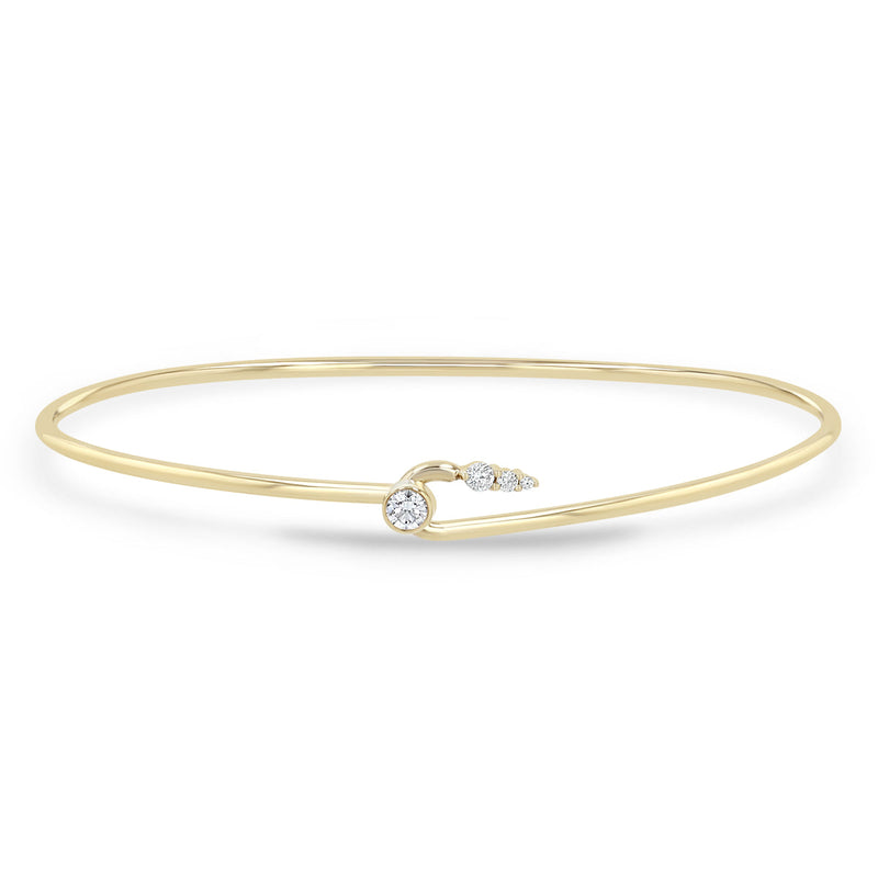 14k Diamond Bezel with Graduated Diamond Hook Cuff Bangle