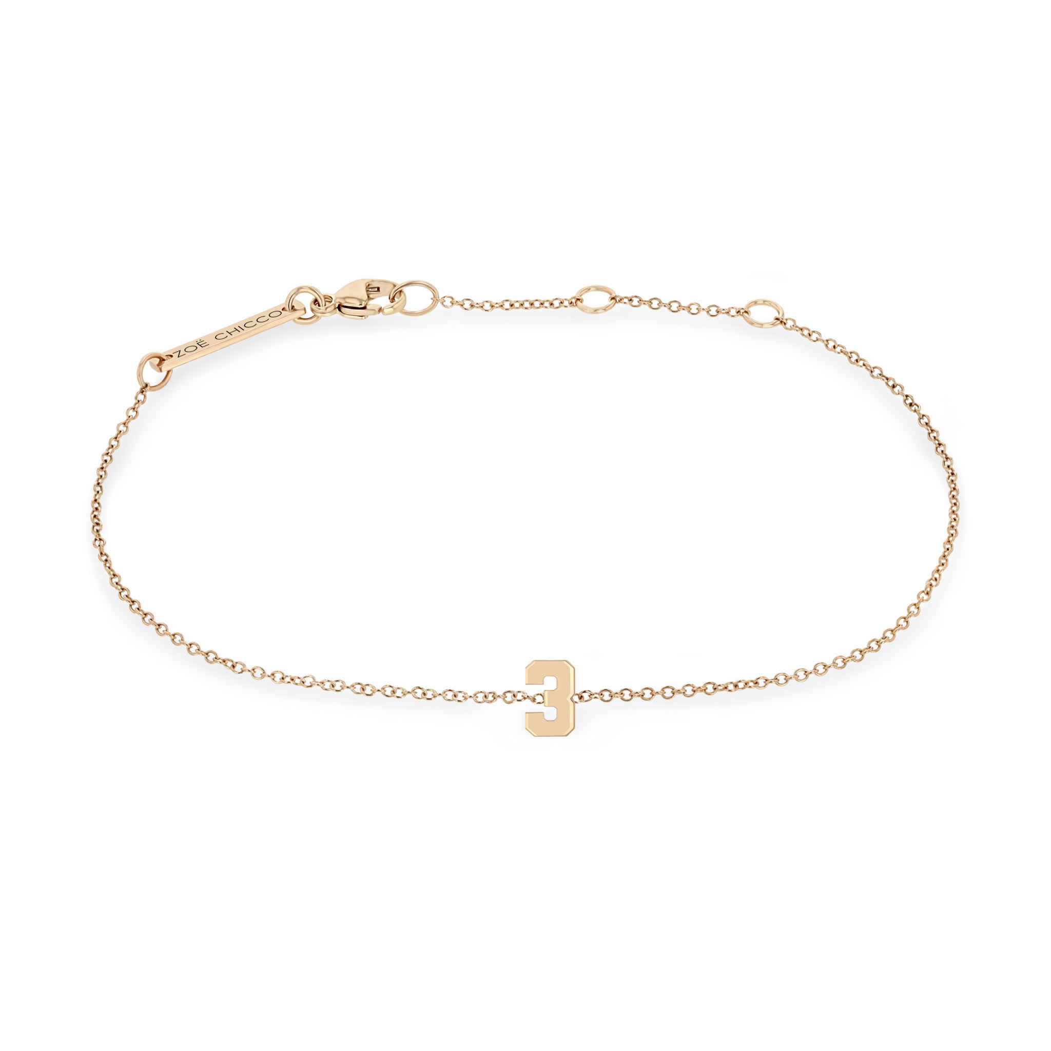 Zoë Chicco 14k Gold Custom Varsity Number "3" Bracelet