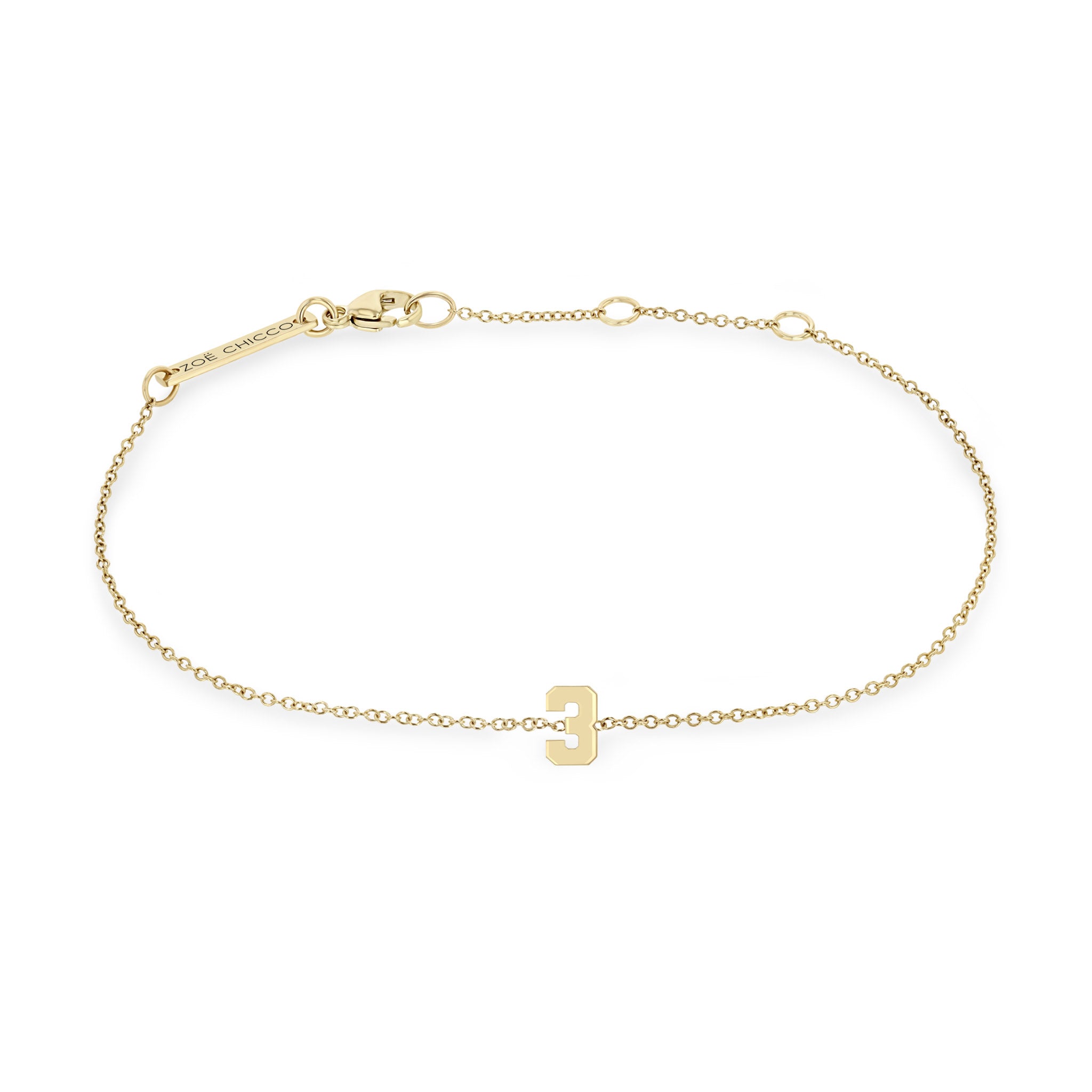 Zoë Chicco 14k Gold Custom Varsity Number "3" Bracelet