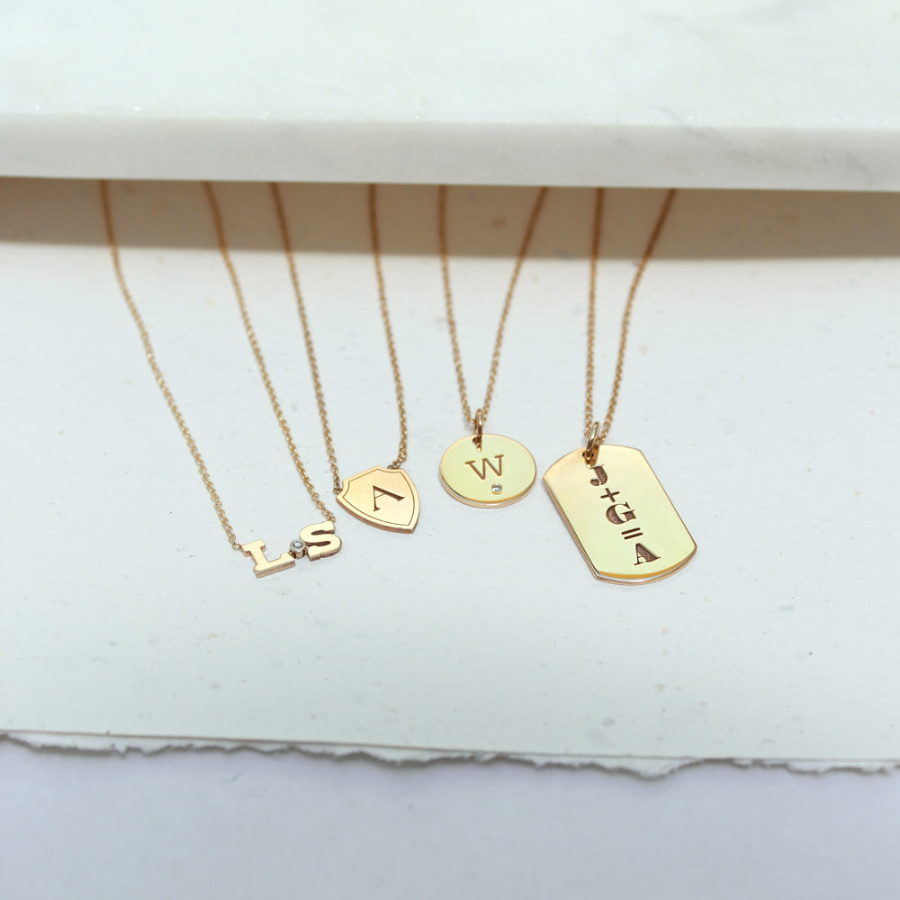 Zoë Chicco 14kt Gold 2 Initial Letter with Diamond Bezel Necklace
