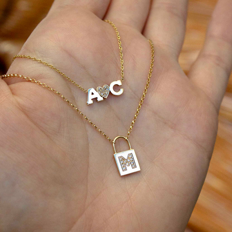 Zoë Chicco 14K Gold 2 Initial Letters & Diamond Heart Necklace 14K Rose Gold / 14-15-16