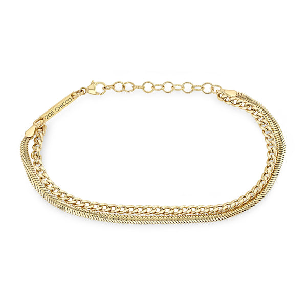 Zoë Chicco 14k Gold Small Curb & Snake Double Chain Bracelet