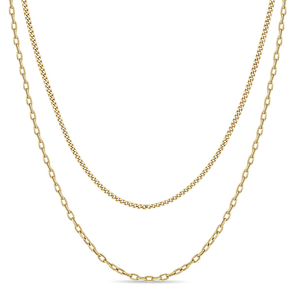 Zoë Chicco 14k Gold Layered XS Curb Chain & Square Oval Link Necklace