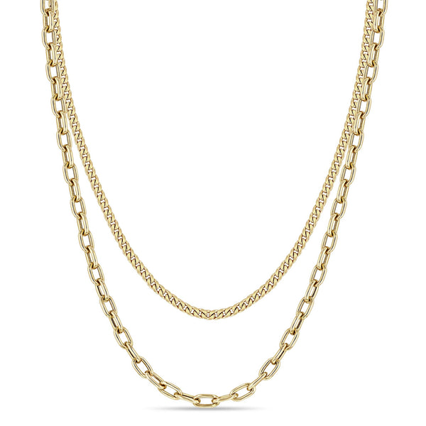 Zoë Chicco 14k Gold Layered Medium Curb Chain & Oval Link Necklace