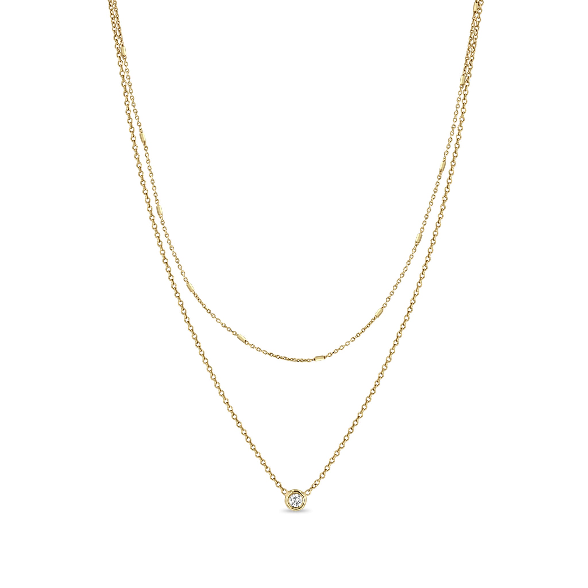 Zoë Chicco 14k Gold Layered Tiny Bar Chain and Floating Diamond Necklace
