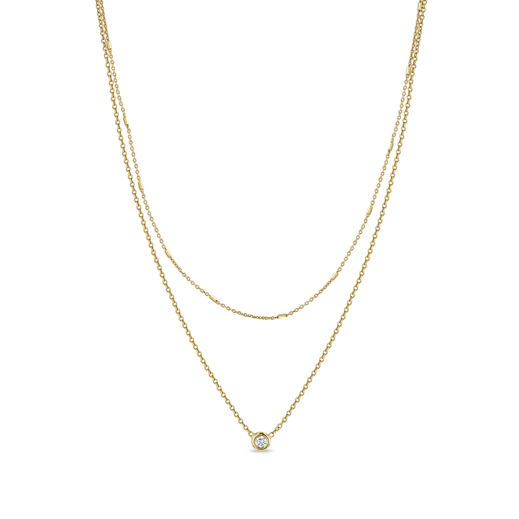 Zoë Chicco 14k Gold Layered Tiny Bar Chain and Floating Diamond ...