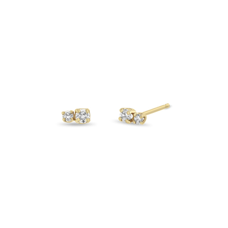 Zoë Chicco 14k Gold 2 Mixed Size Prong Diamond Stud Earrings