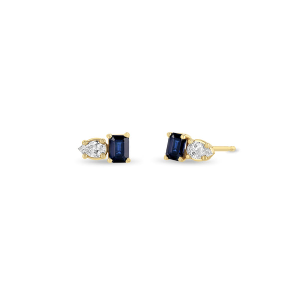 Zoë Chicco 14k Gold Pear Diamond & Emerald Cut Blue Sapphire Stud Earrings