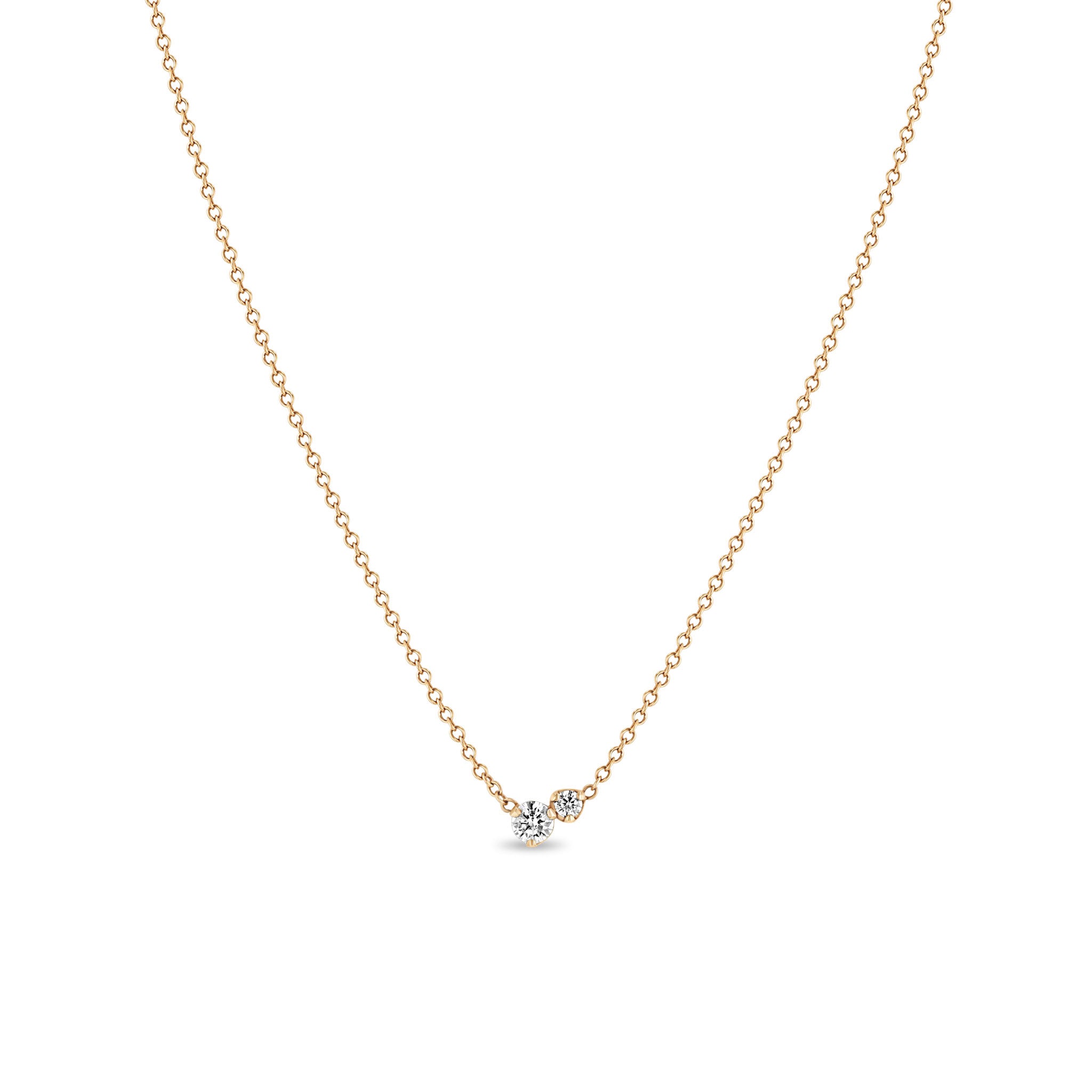 Zoë Chicco 14k Rose Gold Large 2 Mixed Prong Diamond Necklace
