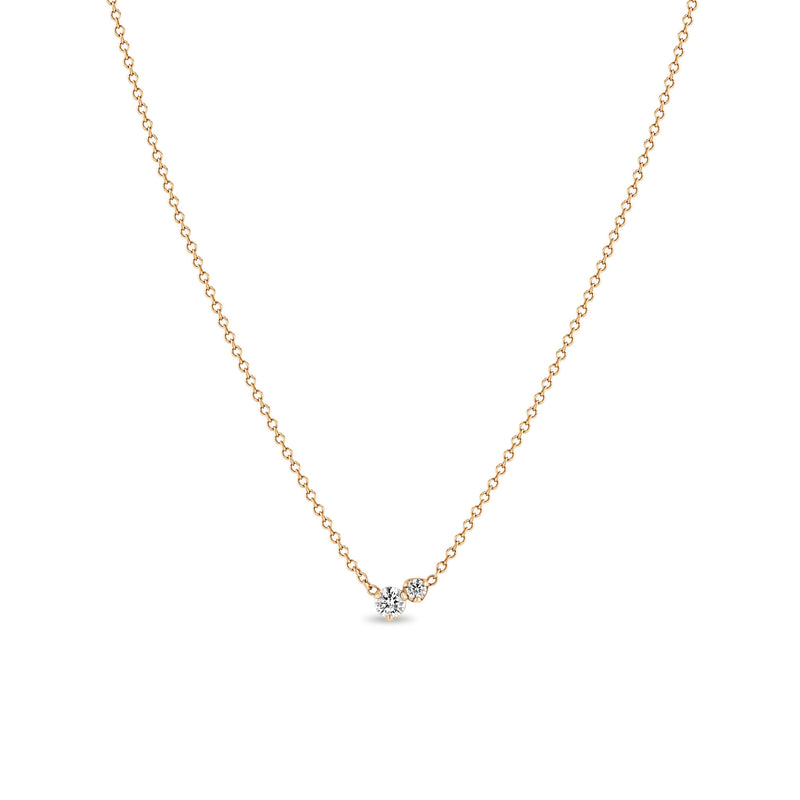 Zoë Chicco 14k Rose Gold Large 2 Mixed Prong Diamond Necklace