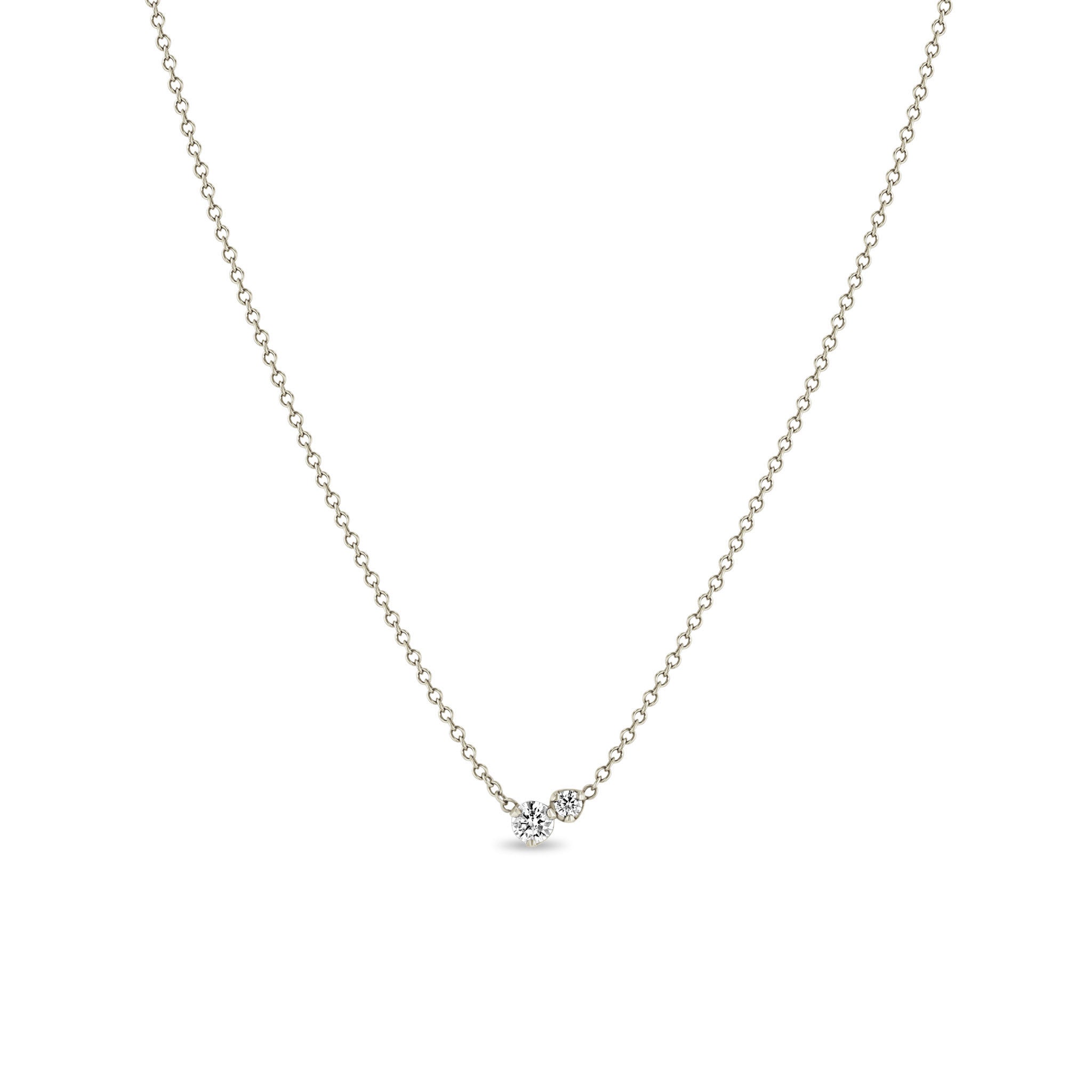 Zoë Chicco 14k White Gold Large 2 Mixed Prong Diamond Necklace