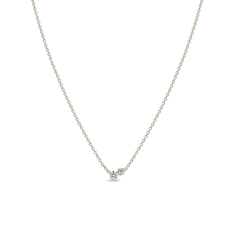 Zoë Chicco 14k White Gold Large 2 Mixed Prong Diamond Necklace