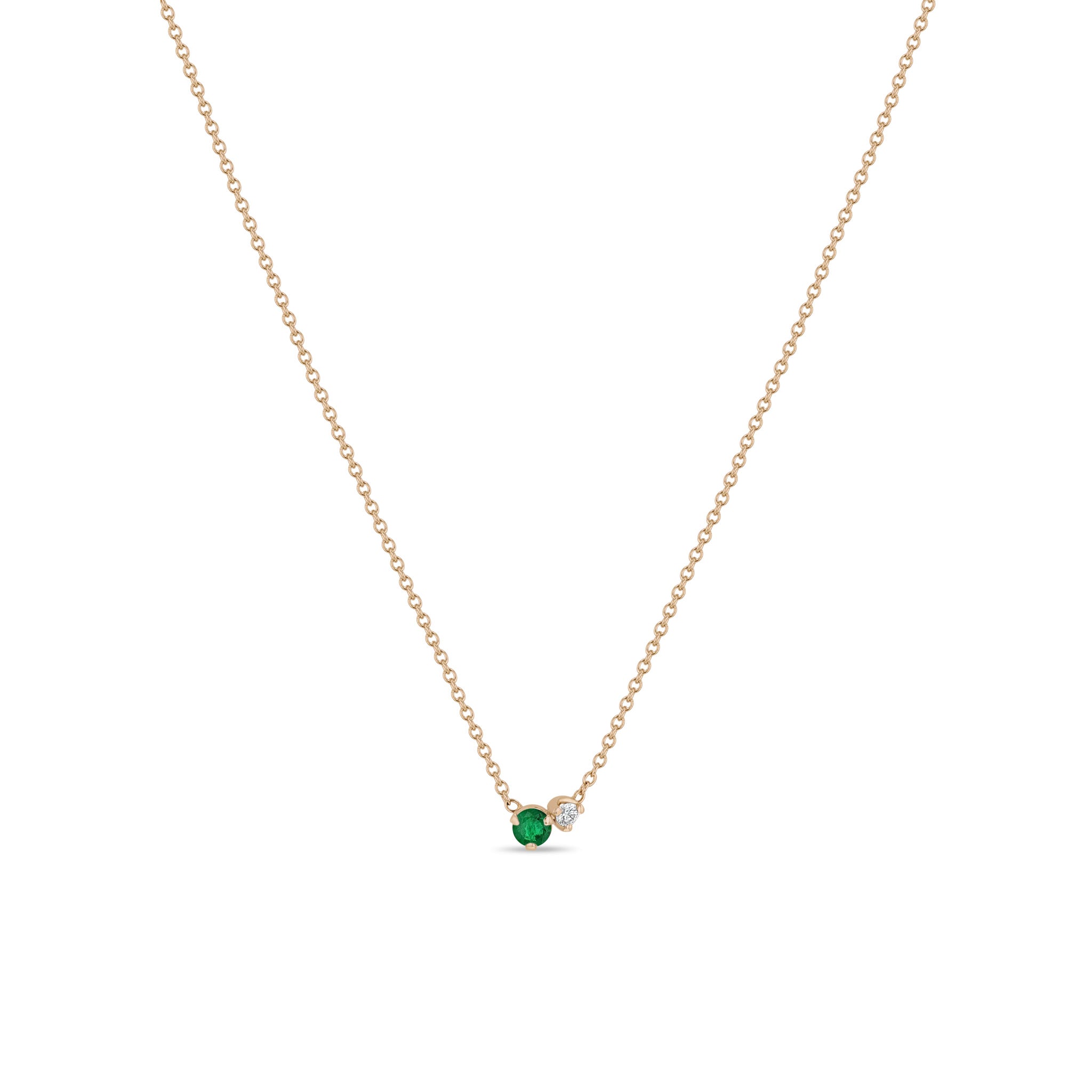 Zoë Chicco 14k Rose Gold Prong Diamond & Emerald Necklace
