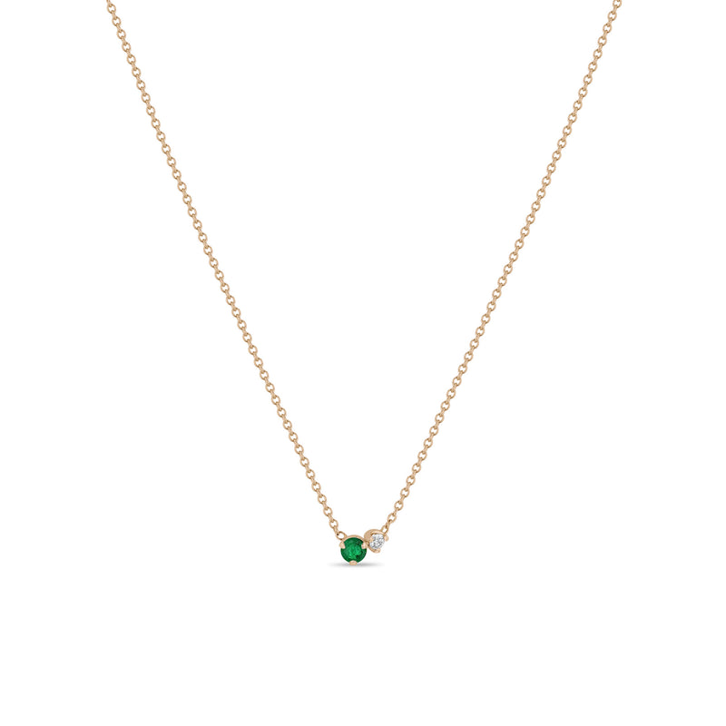 Zoë Chicco 14k Rose Gold Prong Diamond & Emerald Necklace