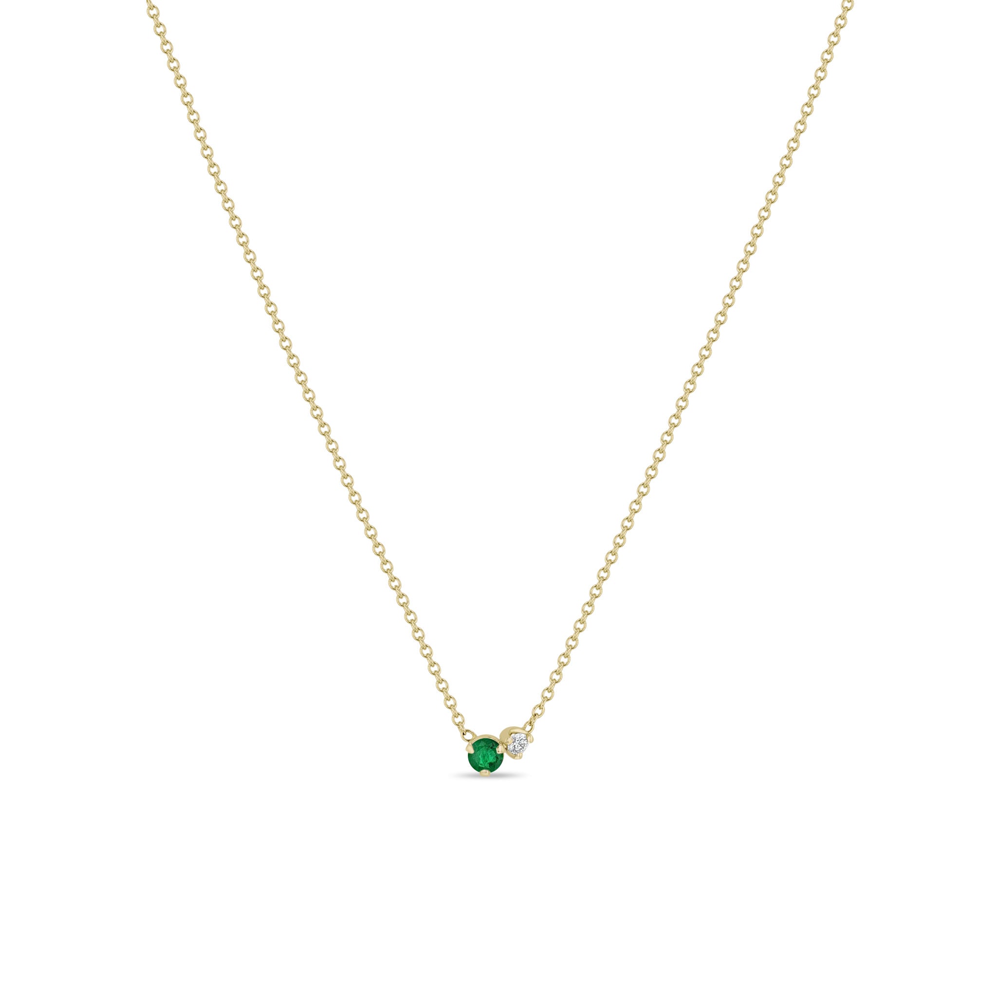 Zoë Chicco 14k Yellow Gold Prong Diamond & Emerald Necklace