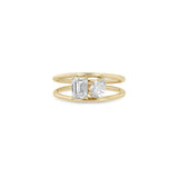 Zoe Chicco 14k gold ring with two diamond stones of different shapes on a white background