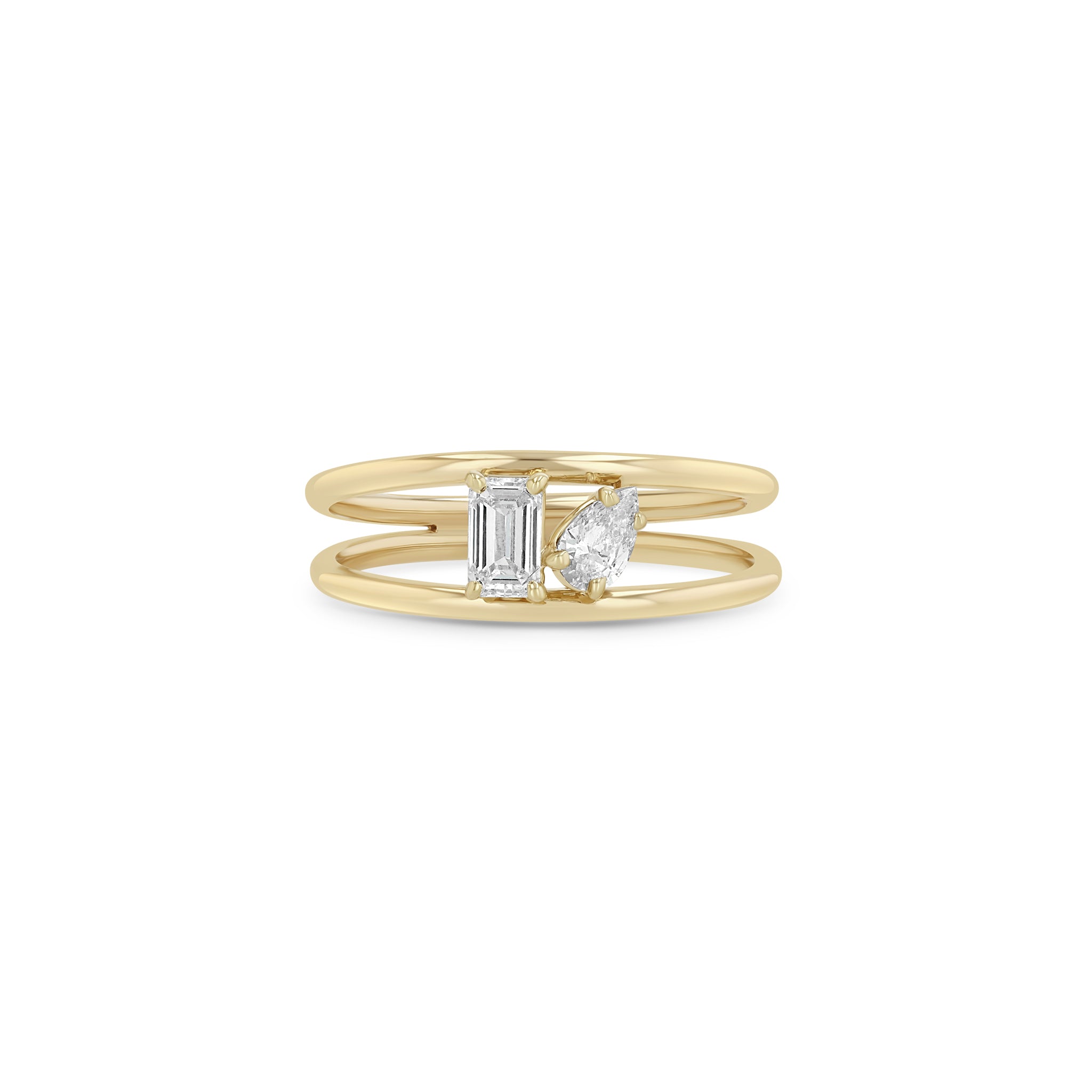 Zoe Chicco 14k Prong Set Emerald & Pear Cut Diamond Double Band Ring on a white background