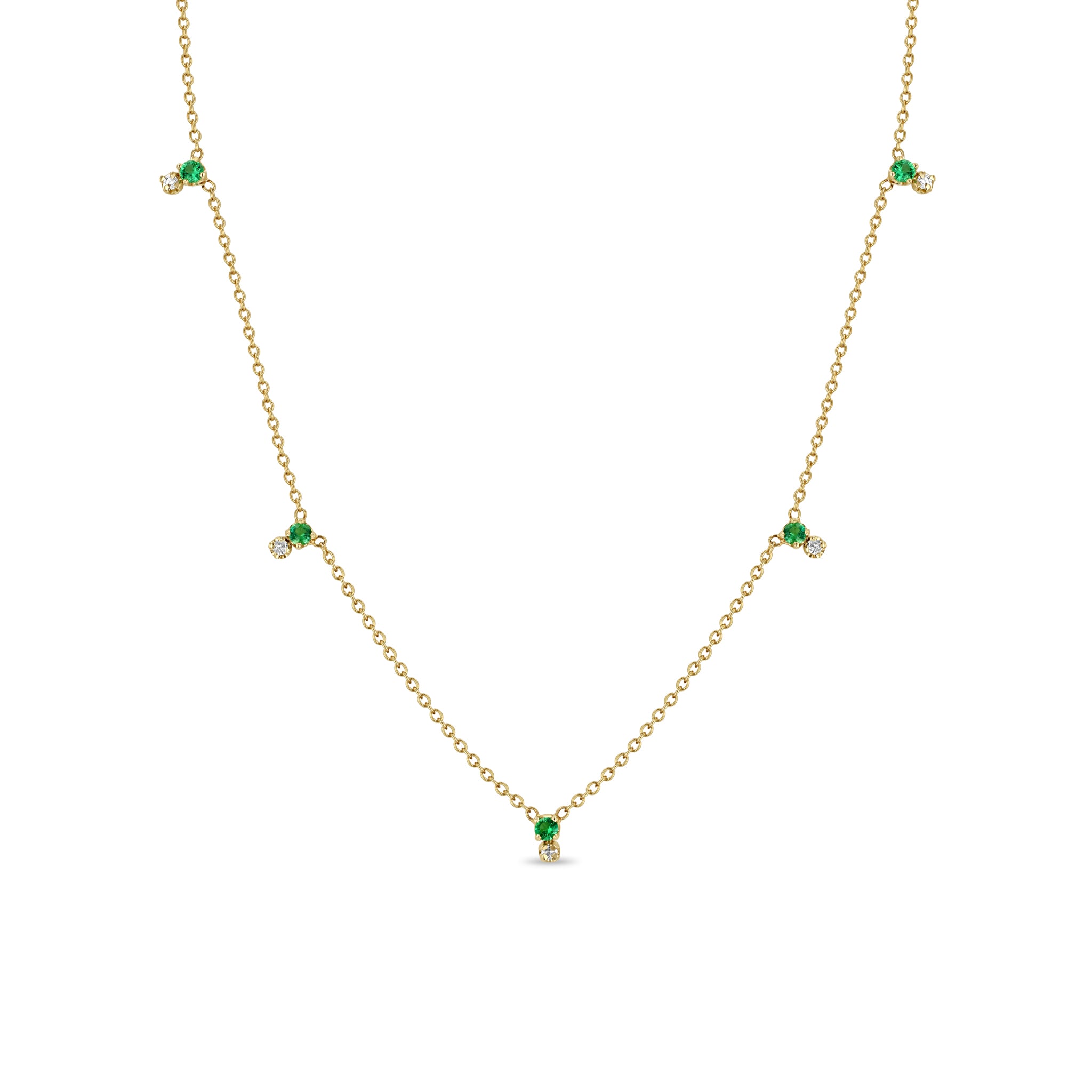 Zoë Chicco 14k Gold Stacked Prong Emerald & Diamond Station Necklace