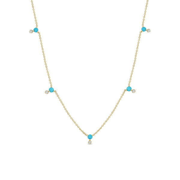 Zoë Chicco 14k Gold Stacked Prong Turquoise & Diamond Station Necklace