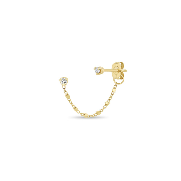 Zoë Chicco 14k Gold Prong Diamond Double Stud Square Bead Chain Earring