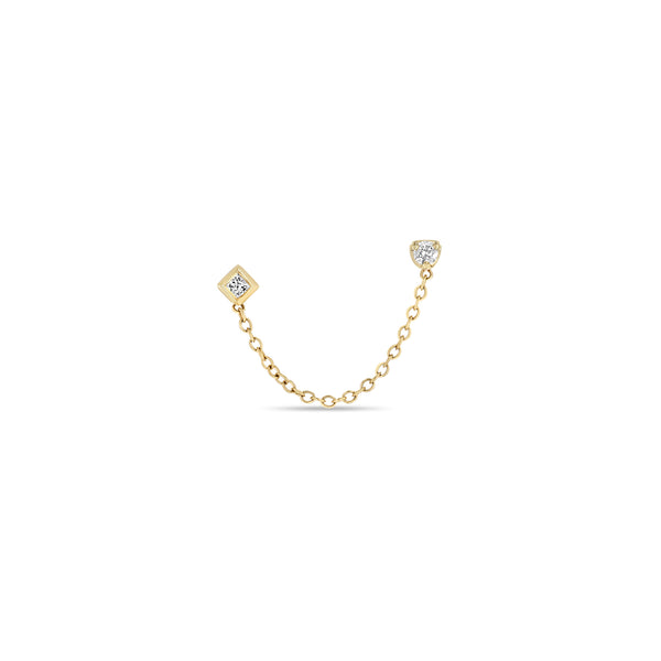 Zoë Chicco 14k Yellow Gold Round & Princess Diamond Double Stud Chain Earring