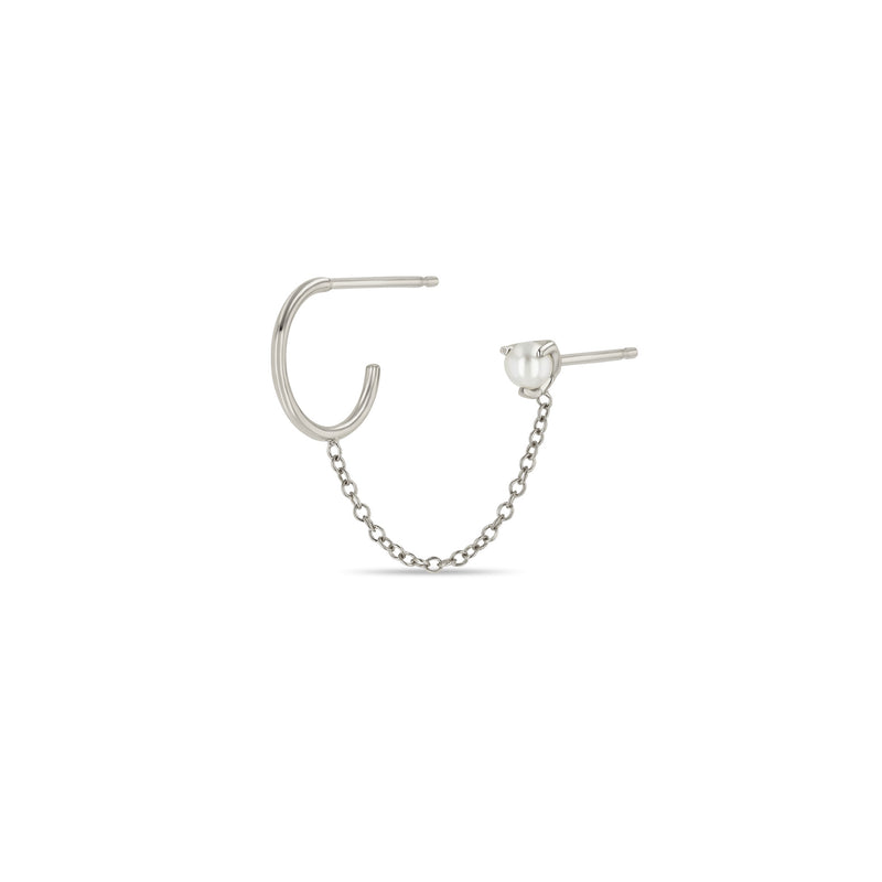 Zoë Chicco 14k Gold Pearl Stud & Huggie Hoop Linked Double Earring