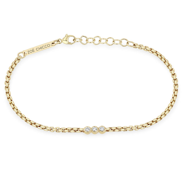 Zoë Chicco 14k Gold 3 Diamond Bezel Small Box Chain Bracelet