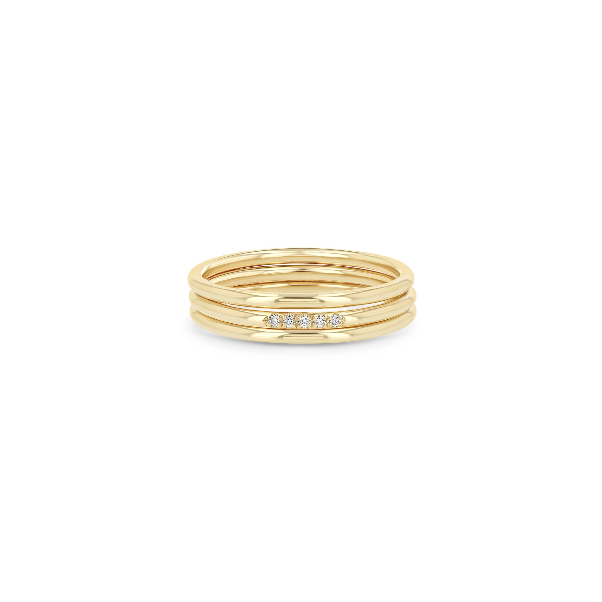 Set of 3 Zoë Chicco 14k Yellow Gold & 5 Pavé Diamond Rings